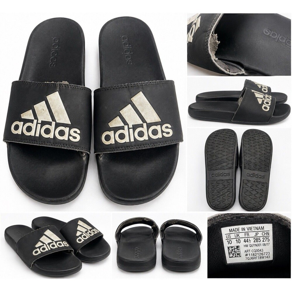 Adidas Men's Black Slides Size 10 US Logo Slip Sandals Athletic